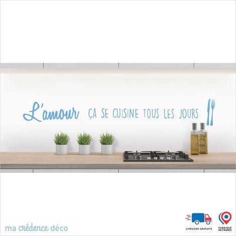 Crédence : L'AMOUR ÇA SE CUISINE 1 - Couleur Bleu mer - Alu composite - 120 - 60 (1/3)