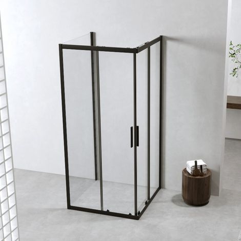 Box Doccia 3 Lati 80x80x80 Cm Scorrevole h190 Profili Nero Opaco Cristallo 6mm Trasparente  Neat