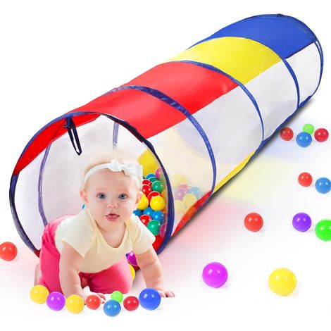 Tunnel jeu enfant 180 cm, fenêtres maille, sac transport, motricité bébé, intérieur/extérieur, Ø46 cm.