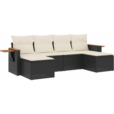 vidaXL Set Divano da Giardino 6 pz con Cuscini Nero in Polyrattan (1/5)
