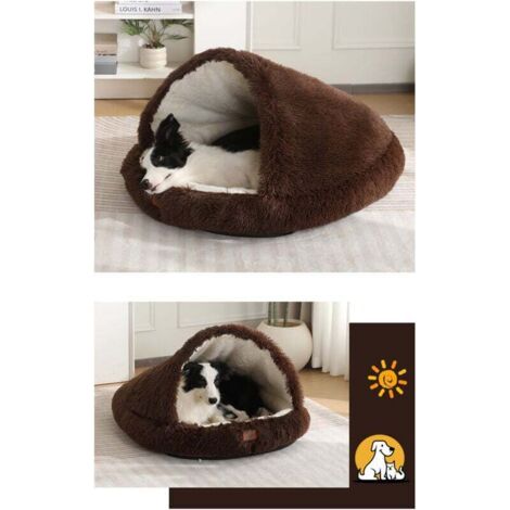 Zwei-in-eins-Hundebett: Gemütliche Hundehütte + Decke, Größe XXS [50 x 40 cm] mit wasserdichter Auskleidung. Selbsterwärmendes Plüschtier für Border Collies (braun).