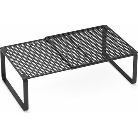 Étagère de rangement métallique - Étagère à chaussures - Garde-manger - Armoire murale - Avec étagères télescopiques réglables - Pour armoires et penderies - L 27 x H 22 x P 38-62 cm - Noir - Taille M (1/5)