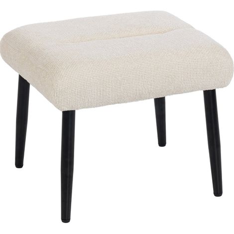 Pouf avec coussin en chenille crème 45 x 41 x 38 cm avec pieds en acier (1/5)