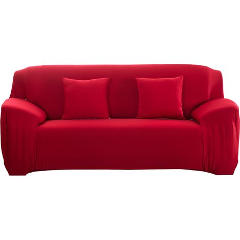 Housse de Canapé Extensible Imperméable pour Canapé 3 Places, Protection Anti-taches en Polyester Élastique, Rouge (1/5)