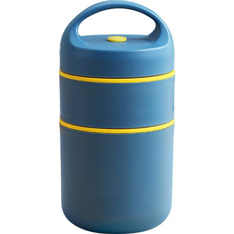 Isolierter 680-ml-Edelstahl-Lebensmittelbehälter, Edelstahl 304, tragbarer 2-stöckiger Vakuumbehälter für Mittagessen, Frühstück, Suppe, Haferflocken, Dunkelblau (1/5)
