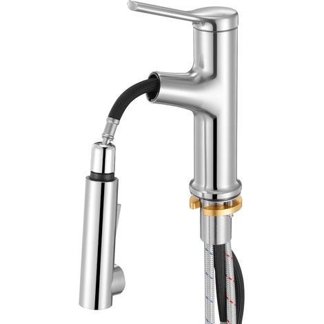 Robinet d'évier à poignée unique, mitigeur de cuisine à tirette unique 1 ou 3 trous, sans plomb, avec interrupteur à bouton-poussoir, pour salle de bain, camping-car, bar, toilettes publiques (1/5)