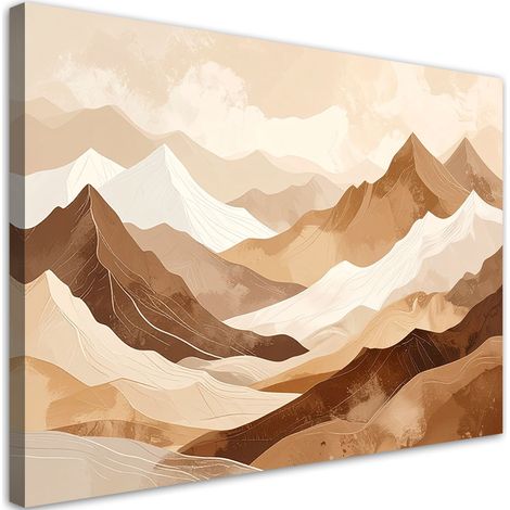 Image sur Toile, Paysage de montagne style bohème beige et marron,90x60 (1/4)