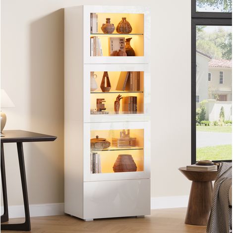 Vitrine 60x40x173 cm en MDF blanc, avec rangement, moderne pour salon FloraGrace (1/5)