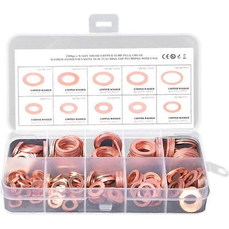 Kupfer-Flachscheibe, O-Ring-Set und metrische Dichtscheiben, Sortiment an Flachscheiben, verschiedene Größen, Mehrzweckset zum Befestigen und Abdichten. (1/5)