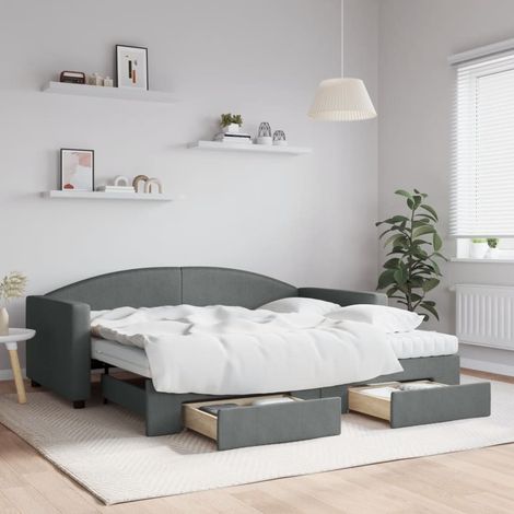 Daybed with Trundle and Drawers Dark Grey 90x190 cm Fabric vidaXL (1/5)