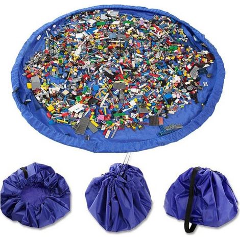 Tapis de jeu et sac de rangement pour jouets avec cordon de serrage, portable, bleu, 1,5 m pour enfants (1/4)