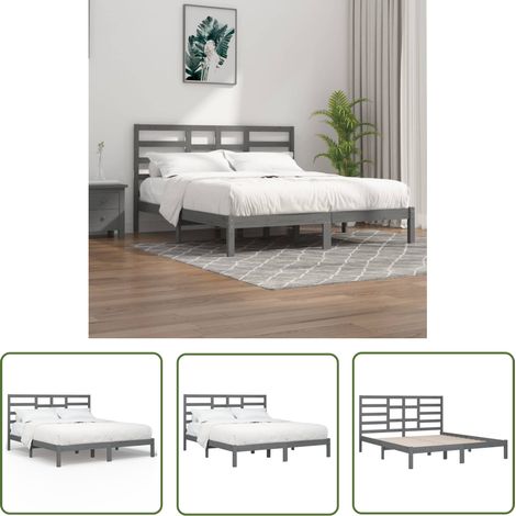 The Living Store Massivholzbett Grau 200x200 cm - Holzbett - Massivholzbette - Kiefernbett - Doppelbett - Bettgestell (1/5)