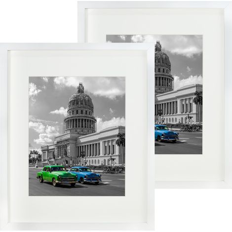 Set di 2 cornici portafoto base 28x35 con passe-partout 20x25, cornice bianca