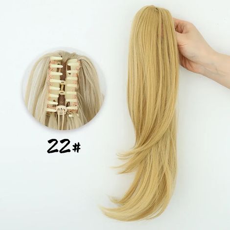 Queue de cheval synthétique à clip, 45 cm de long, ondulée, noire/brune, résistante à la chaleur, extension de cheveux dégradée, 56 x 56 x 56 cm (1/5)