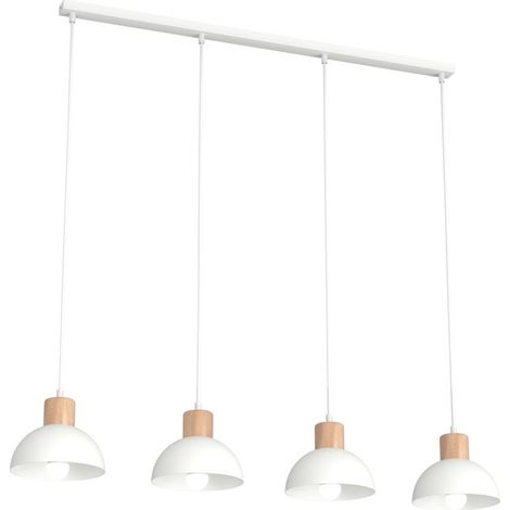 Lampada a sospensione Seco in acciaio bianco opaco e legno