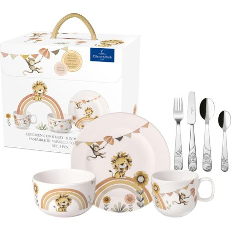 Ensemble de Vaisselle pour Enfant 7 Pièces, Garanti Lave-Vaisselle, Compatible Micro-Ondes, Service de Table, Couverts, Assiette, Bol, Mug, Porcelaine (1/5)