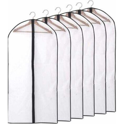Housse anti-poussière translucide pour vêtement 6 pièces, imperméable, anti-poussière et résistant à l'humidité, sac de rangement suspendu, ensemble chemise/veste à fermeture éclair, 60 140 cm (1/4)