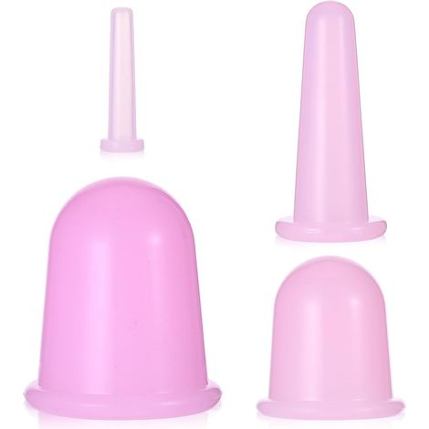Set de 4 ventosas faciales de silicona para combatir la celulitis: herramienta de belleza antienvejecimiento para masaje facial y ocular (rosa: 2 pequeñas + 2 grandes). (1/5)