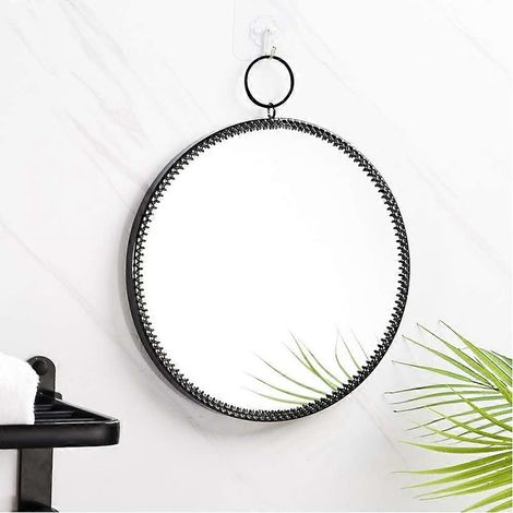 Miroir mural décoratif rond à cadre en métal, miroir de maquillage, miroir de coiffeuse pour salle de bain, salon, chambre (noir) (1/5)