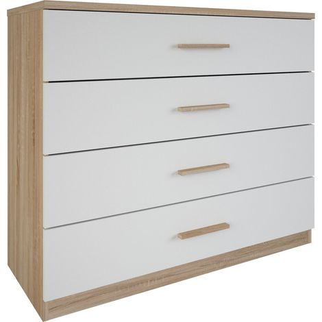 Commode contemporaine chêne brossé/blanc perle Adelina (1/5)
