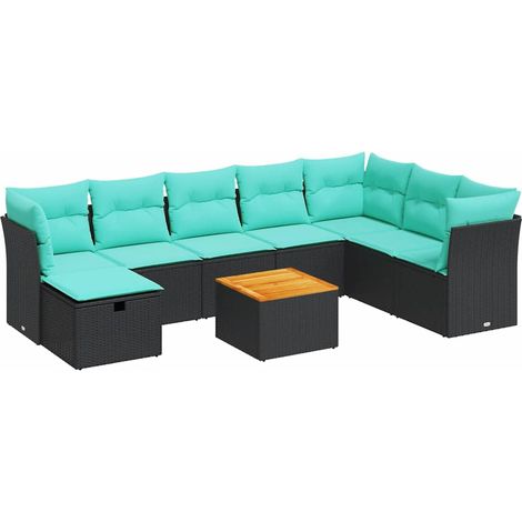 Maison Exclusive - Salon de jardin 9 pcs avec coussins noir résine tressée (1/5)
