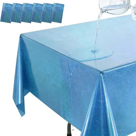 Lot de 6 nappes 137x183cm Bleu Paillettes Réutilisable Imperméable