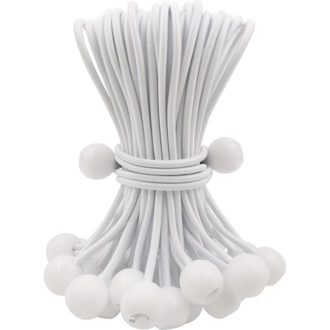 Lot de 25 tendeurs élastiques de 15,2 cm avec balles, accessoires de tente pour bâche de camping, tentes, auvent et fixations (blanc) (1/5)
