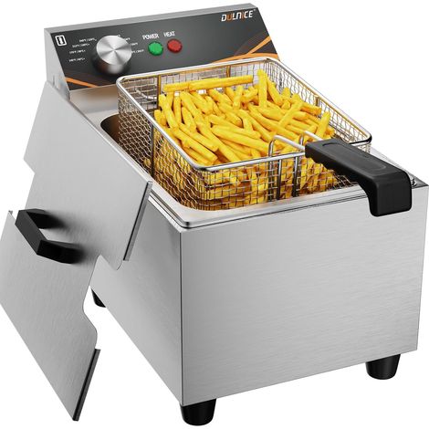 8L Friteuse Électrique avec Thermostat 60-200°C Acier Inoxydable Friteuse Électrique avec Panier et Couvercle, pour Maison, Restaurant et Fast‑Food, 3000W (1/5)