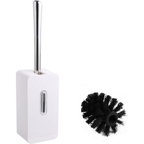 Brosse WC Brosse WC pour Salle de Bain avec Support Brosse WC à Long Manche en Acier Inoxydable Brosse WC Cachée Brosse WC à Fermeture Automatique avec 2 Têtes de Brosse, Blanc
