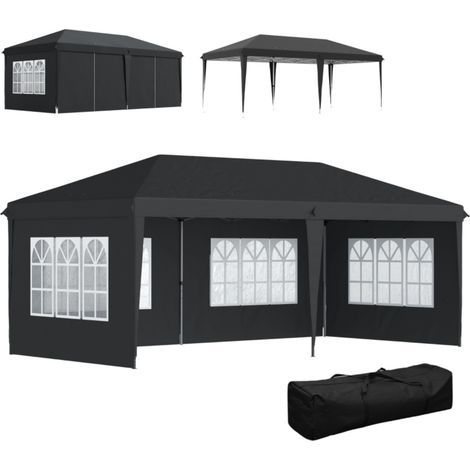 Tonnelle et pergola pliable escamotable étanche 585x295x270cm, 4 parois latérales avec fenêtres, protection UV, sac de transport noir (1/5)