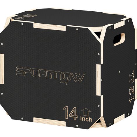 Cajón Pliométrico de Madera 3 en 1 3 Alturas Asas sin Esquinas Entrenamiento de Salto 41x36x31 cm Noir (1/5)