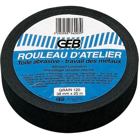 GEB – Rouleau abrasif 38mm grain 120 waterproof – Pour ébavurage et nettoyage métaux – Dévidoir 25m pour travaux humides - 38mmx25ml (1/5)