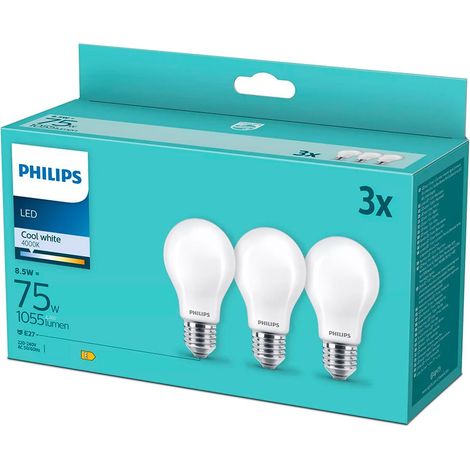 Ampoule LED à filament mat E27 8,5 W (équivalent 75 W), 1055 lm, lumière du jour 4000 K, lot de 3 (1/2)