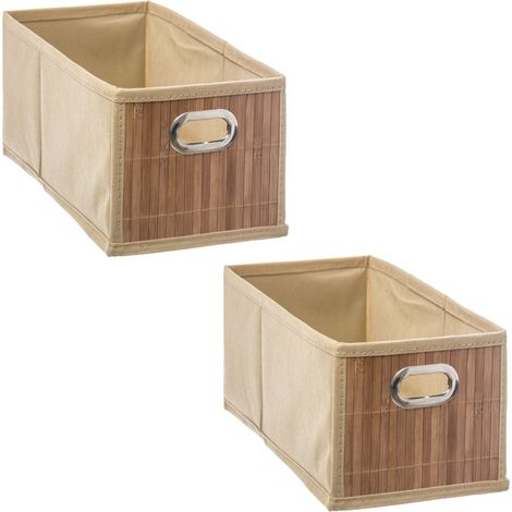 Lot de 2 paniers de rangement rectangulaires en bambou et tissu MIX'N MODUL (1/4)