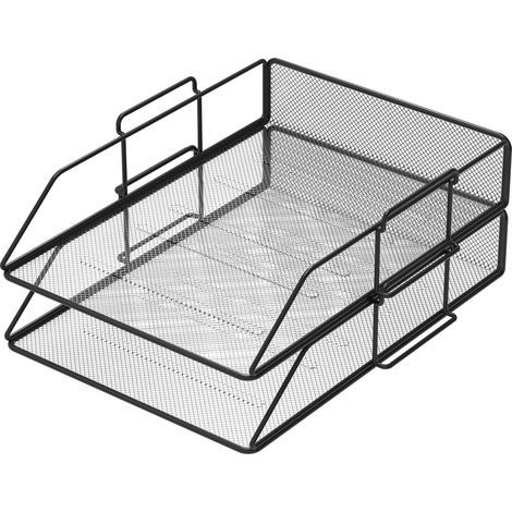 Set of 2 Black A4 Metal Mesh Letter Trays. Desk Organizer, Office Drawers, Office Filing Cabinets, Office Accessories, Magazine Rack, Document Sorter (1/5)