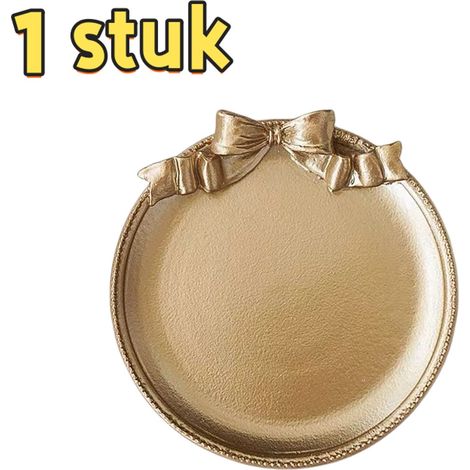 Plateau à bijoux rond avec nœud 3D pour bagues boucles d'oreilles colliers et clés 9,7 x 9,7 x 3 cm doré (1/5)