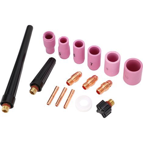 Jeu de 16 pinces de chalumeau TIG avec capot avant PTFE, compatible torches WP 9, 20 et 25, accessoires de soudage professionnels. (1/5)