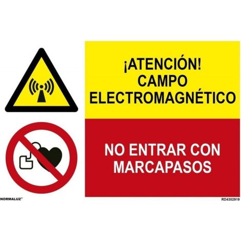 Señal de seguridad Atención campo electromagnético No entrar con marcapasos SEKURECO                 Adhesivo vinilo (1/2)