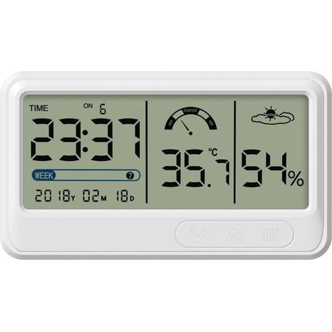 Hygromètre numérique Jauge électronique de température et d\'humidité avec Affichage de l\'heure et de la Date LCD Thermomètre