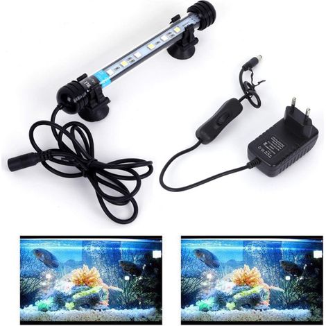 Éclairage LED pour Aquarium Lampe Submersible Étanche Blanc et Bleu avec Ventouses pour Poisson et Corail