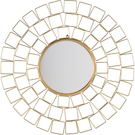 Espejo de pared dorado 90 cm redondo vintage estilo hollywood Labrit (1/5)