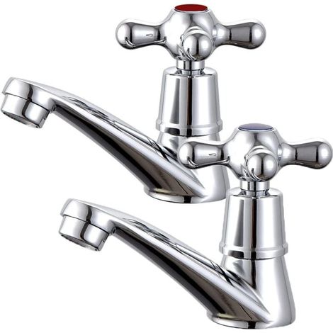 Paire de robinets de lavabo, robinets de salle de bain, mélangeurs, robinet de bain chaud et froid, robinet en laiton - Chromé (1/4)