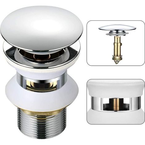 Desagüe universal para lavabo con rebosadero automático y apertura mediante pulsador, fabricado en latón cromado de 3,17 cm (1-1/4 pulgadas). (1/5)