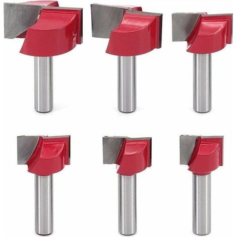 Lot de 6 fraises à rainurer 8 mm pour bois, double tranchant, diamètres 18/20/22/25/30/32 mm, pour défonceuse (1/4)