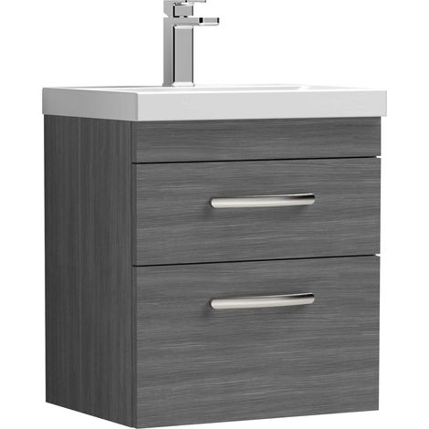 Nuie Athena Wall Hung 2-Drawer Vanity Unit with Basin-1 500mm Wide - Anthracite Woodgrain (1/5)