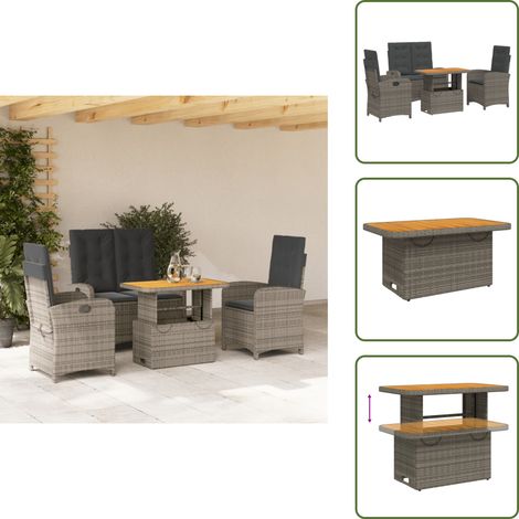 The Living Store 4-tlg. Garten-Essgruppe mit Kissen Grau Poly Rattan - Gartentisch (1/5)