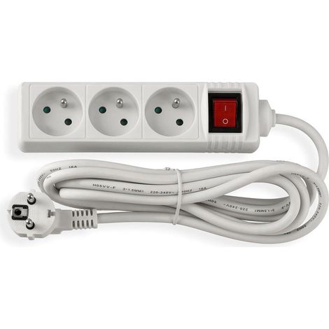 Rallonge électrique avec interrupteur longueur 3 m avec 3 prises 230 V fiche plate et protection IP20 couleur blanche (1/5)
