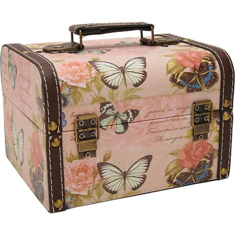 Coffret coffre au trésor rose à motif papillon, élégant coffret de rangement rétro en bois et cuir PU pour fille et femme (1/5)