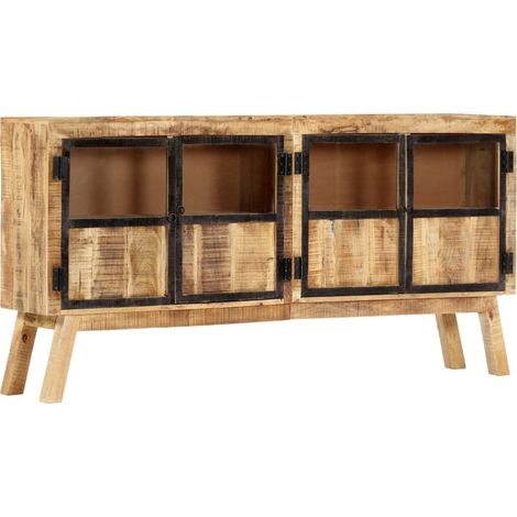 Sideboard Braun und Schwarz 160×30×80 cm Raues Mangoholz