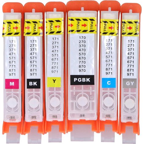 Lot de 6 cartouches d'encre de remplacement recharge pour imprimante jet d'encre PIXMA MG5720 (1/5)